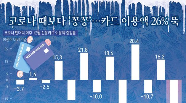 [오늘의 그래픽] 코로나 때보다 '꽁꽁'…카드 이용액 26% 뚝