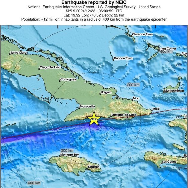 쿠바 동부 바야모 인근 해역서 규모 5.9 지진