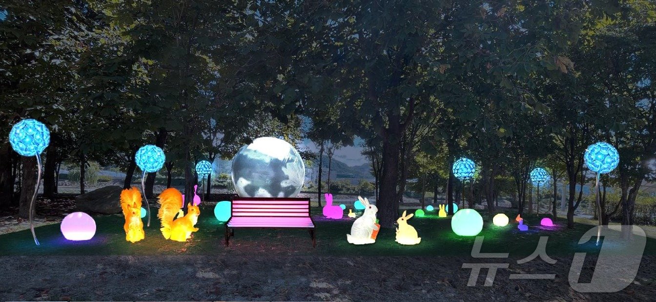 본문 이미지 - 강원 양구군이 양구읍 하리 일원에 위치한 레포츠공원에 새로운 야간 경관조명을 설치했다.&#40;양구군 제공&#41;/뉴스1