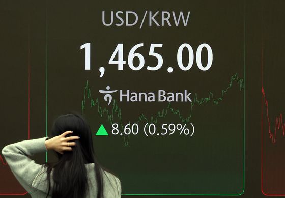 달러 환율 8.4원 뛴 1464.8원, 15년9개월만에 최고…"정치가 발목"(종합)