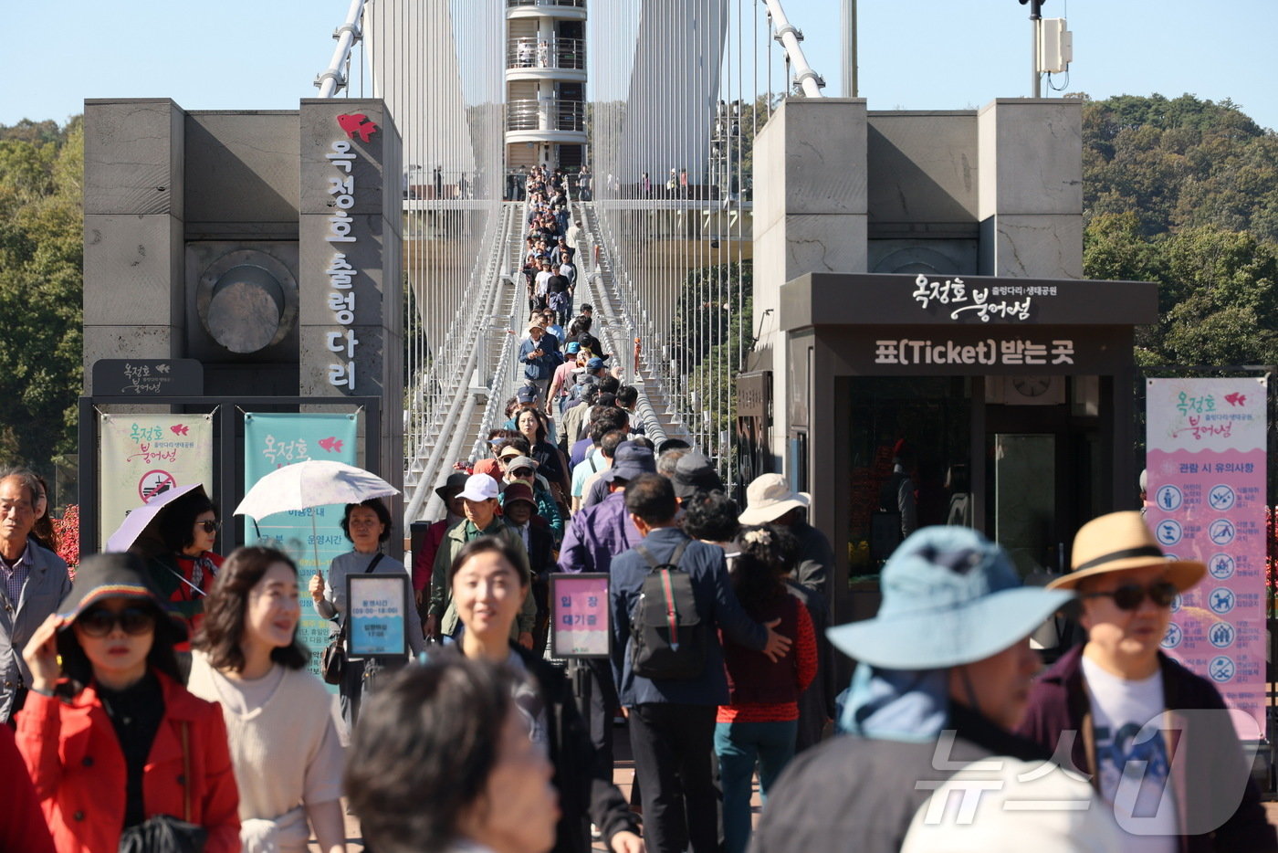본문 이미지 - 전북자치도 임실군 옥정호 붕어섬에 설치된 출렁다리에 많은 관광객이 몰렸다.(임실군제공)2024.12.30/뉴스1