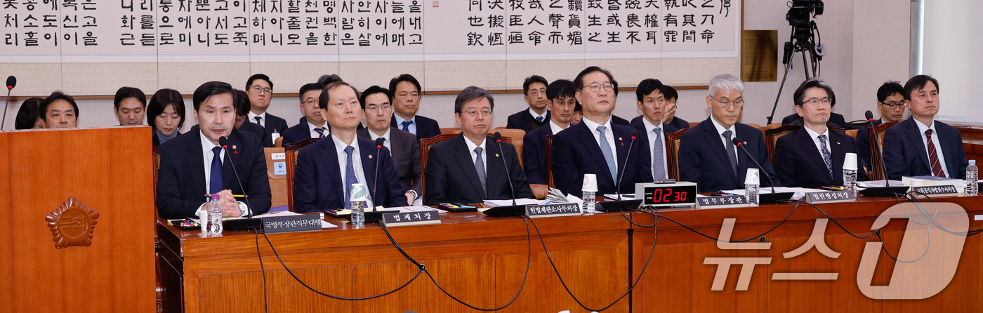 (서울=뉴스1) 안은나 기자 = 김선호 국방부 장관 직무대행(차관)이 6일 오후 서울 여의도 국회에서 열린 법제사법위원회 제19차 전체회의에 출석해 발언하고 있다. 2024.12. …