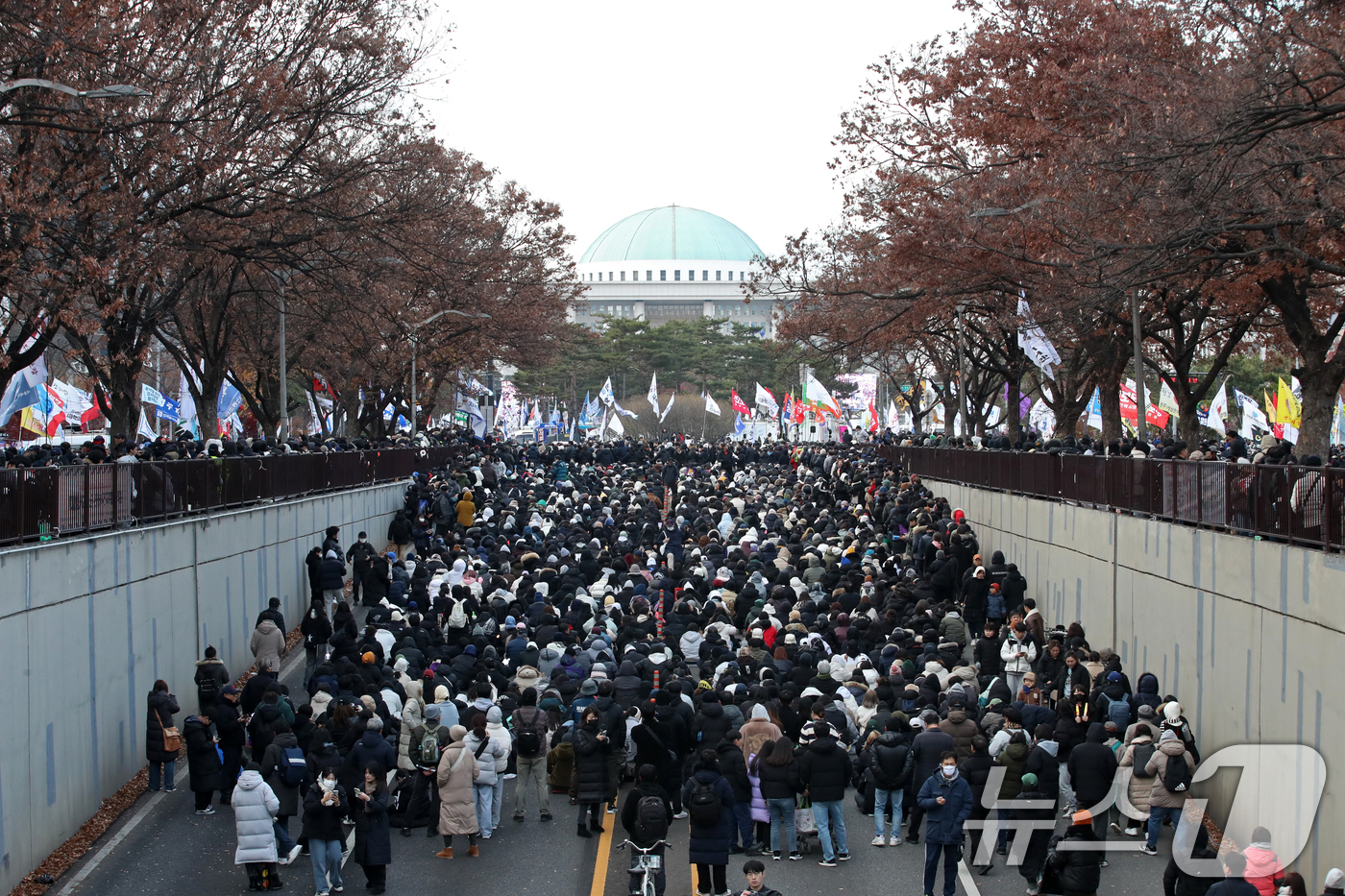 (서울=뉴스1) 이승배 기자 = 윤석열 대통령에 대한 국회 탄핵안 표결일인 7일 오후 서울 여의도 국회 앞에 모인 시민들이 윤석열 대통령 탄핵소추안 가결을 촉구하고 있다. 2024 …