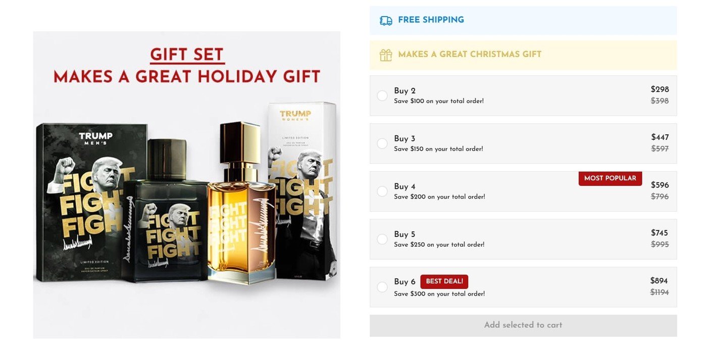 본문 이미지 - 도널드 트럼프 미국 대선 당선인이 출시한 향수 '파이트 파이트 파이트'의 구매 페이지.2024.12.08/