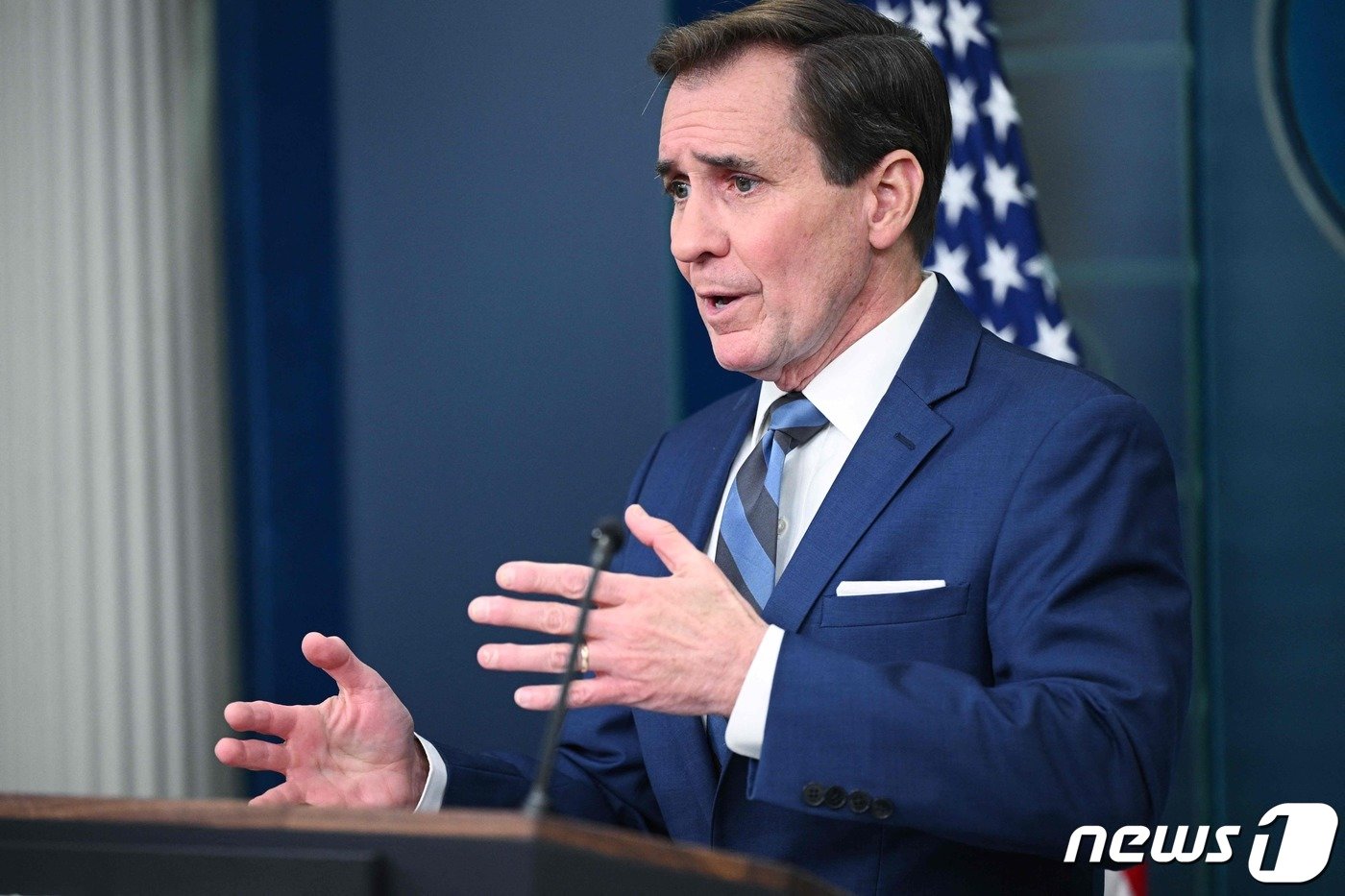 본문 이미지 - 존 커비 백악관 NSC 전략소통조정관. 2024.2.1 ⓒ AFP=뉴스1 ⓒ News1 우동명 기자