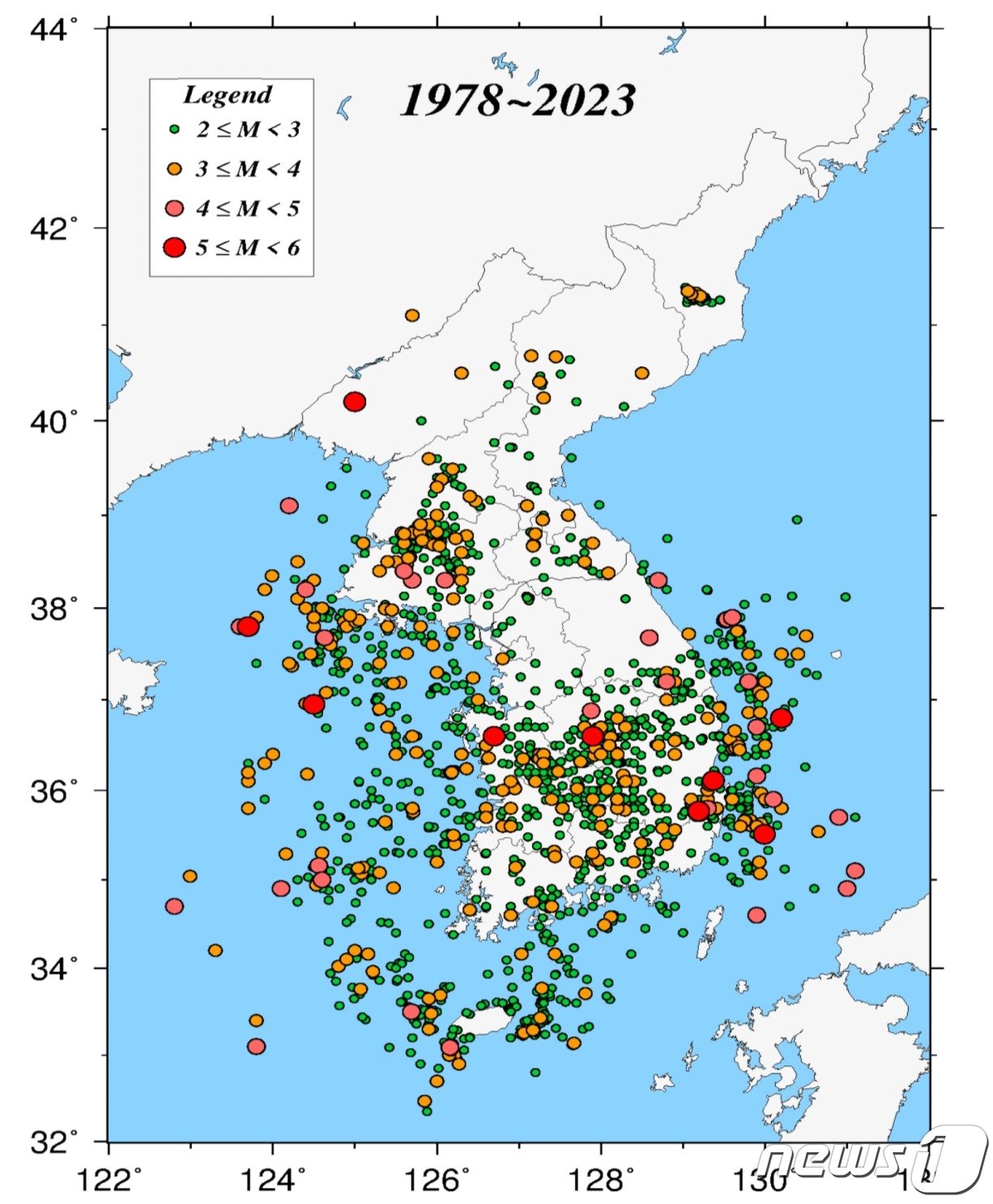 1978~2023년 지진 발생 현황&#40;기상청 제공&#41; ⓒ 뉴스1