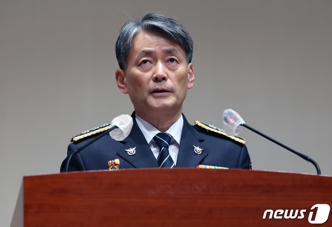 본문 이미지 - 조지호 서울경찰청장이 20일 오후 서울 종로구 기동순찰대, 형사기동대 합동 발대식에서 인사말을 하고 있다. 2024.2.20/뉴스1 ⓒ News1 김민지 기자