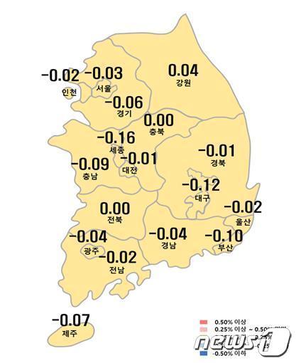 시도별 아파트 매매가격지수 변동률.&#40;한국부동산원 제공&#41;/뉴스1 