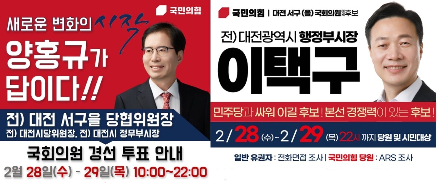 국민의힘 대전 서구을 경선 주자 홍보물. /뉴스1