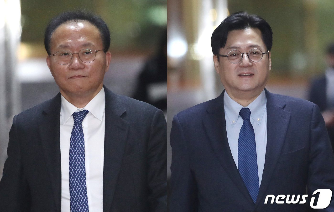 본문 이미지 - 윤재옥 국민의힘 원내대표(왼쪽)와 홍익표 더불어민주당 원내대표가 29일 서울 여의도 국회에서 원내대표회동을 갖기 위해 국회의장실로 이동하고 있다. 2024.2.29/뉴스1 ⓒ News1 임세영 기자