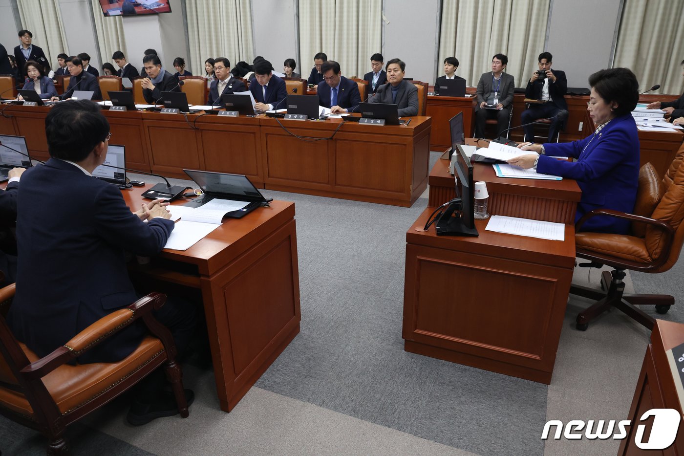 남인순 국회 정개특위 위원장이 29일 오후 서울 여의도 국회에서 열린 정치개혁특별위원회 전체회의를 주재하고 있다. 2024.2.29/뉴스1 ⓒ News1 송원영 기자