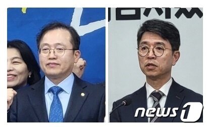 본문 이미지 - 송기헌 더불어민주당 원주시 을 국회의원과 국민의힘의 김완섭 전 기획재정부 제2차관. (뉴스1 DB)