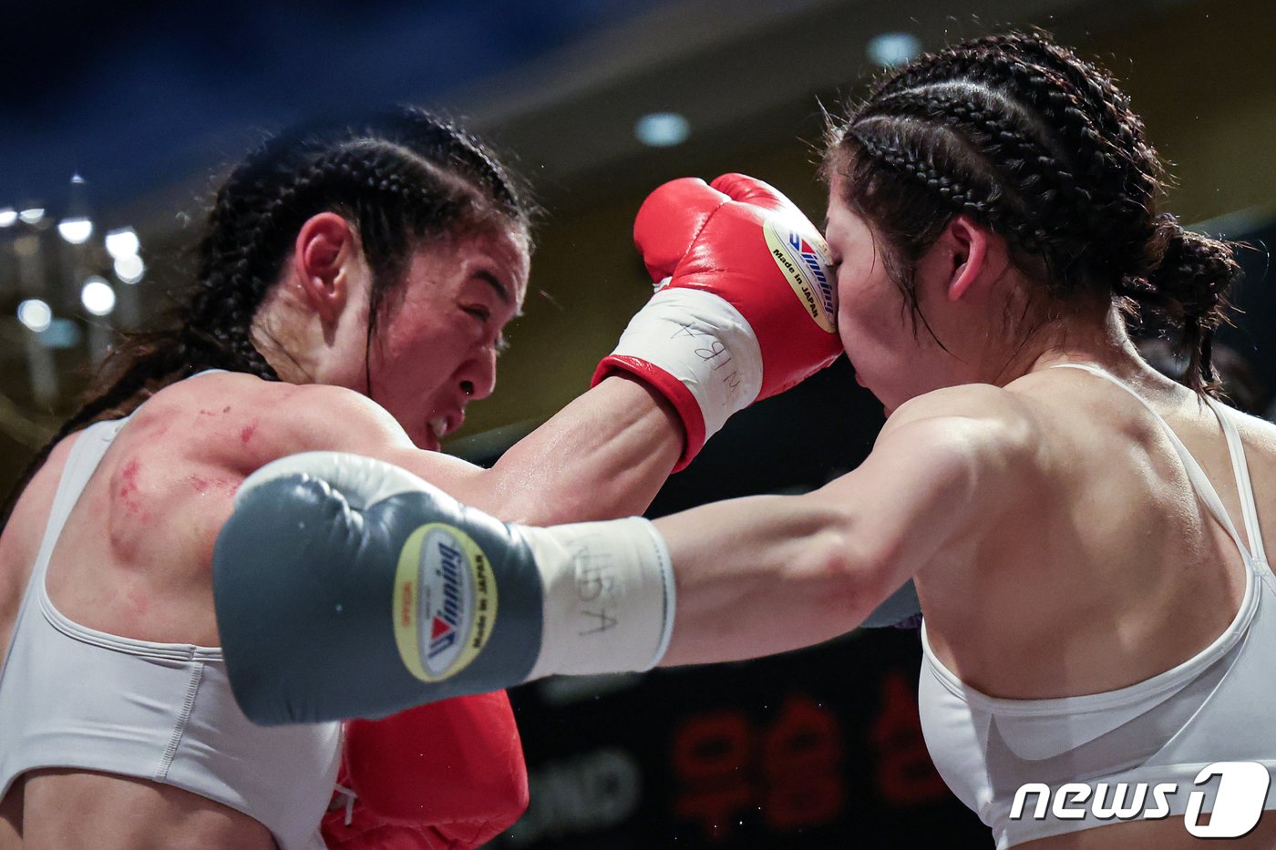 본문 이미지 - '의사 복서' 서려경이 16일 서울시 서대문구 스위스 그랜드호텔에서 열린 WIBA(여성국제복싱협회) 미니멈급 세계타이틀 매치에서 요시카와 리유나(일본)와 경기를 펼치고 있다. 2024.3.16/뉴스1 ⓒ News1 이승배 기자