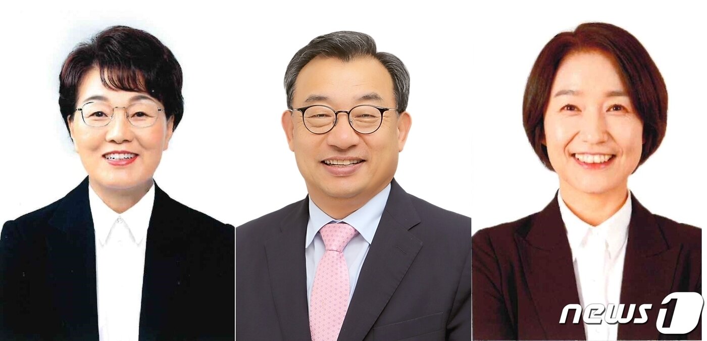 본문 이미지 - 왼쪽부터 권향엽 전 청와대 균형인사비서관, 이정현 전 새누리당(현 국민의힘) 대표, 유현주 진보당 광양시위원회 위원장.2024.3.17/뉴스1