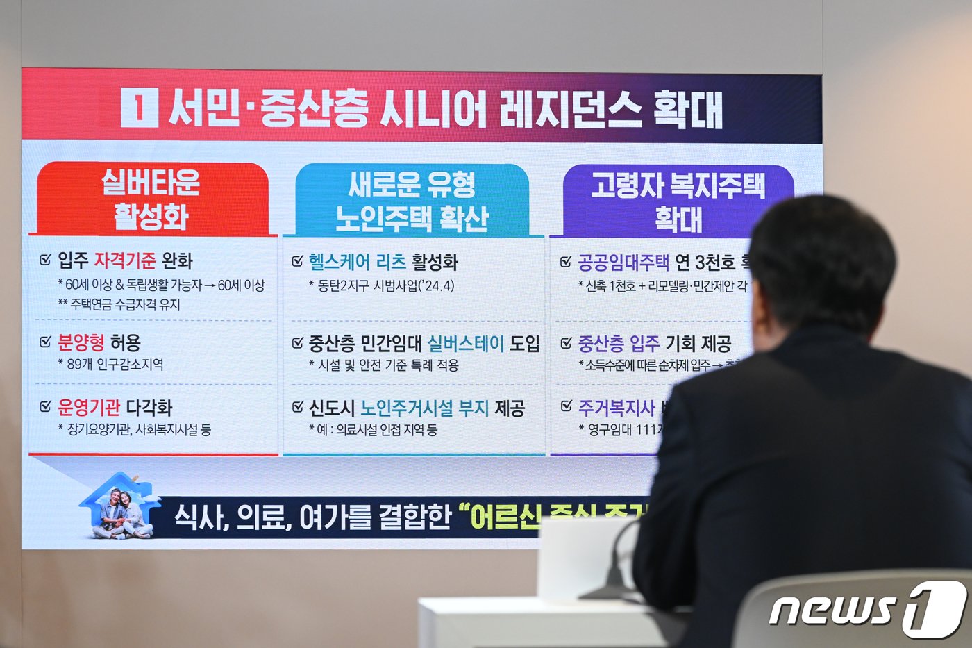 본문 이미지 - 윤석열 대통령이 21일 강원 원주시 건강보험심사평가원에서 ‘건강하고 행복한 노후’를 주제로 열린 22번째 국민과 함께하는 민생토론회에 참석해 조규홍 보건복지부 장관의 발표를 듣고 있다. (대통령실 제공) 2024.3.21/뉴스1 ⓒ News1 안은나 기자