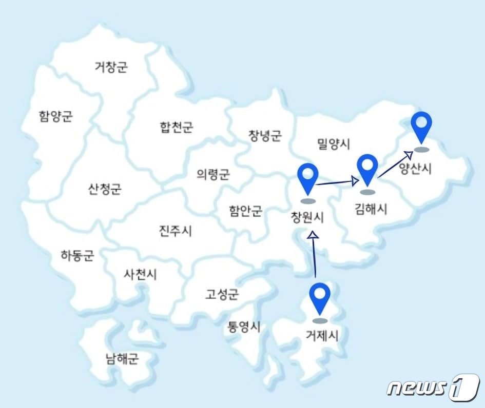 이재명 더불어민주당 대표의 24일 서울, 25일 경남 지역 유세 경로&#40;이재명 대표 페이스북&#41; / 뉴스1