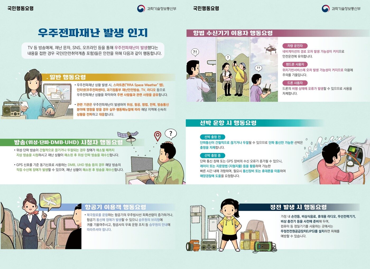 본문 이미지 - 우주전파재난 발생 시 국민행동요령 &#40;과학기술정보통신부 제공&#41;