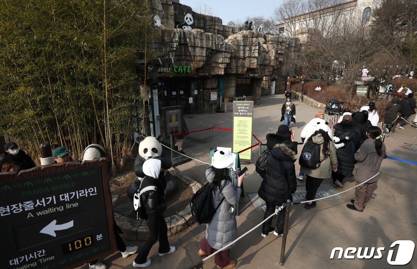 본문 이미지 - 자이언트 판다 &#39;푸바오&#39;가 관람객들을 만나는 마지막 날인 3일 오전 경기 용인시 에버랜드 판다월드에서 관람객들이 길게 줄 서 있다. 2024.3.3/뉴스1 ⓒ News1 사진공동취재단