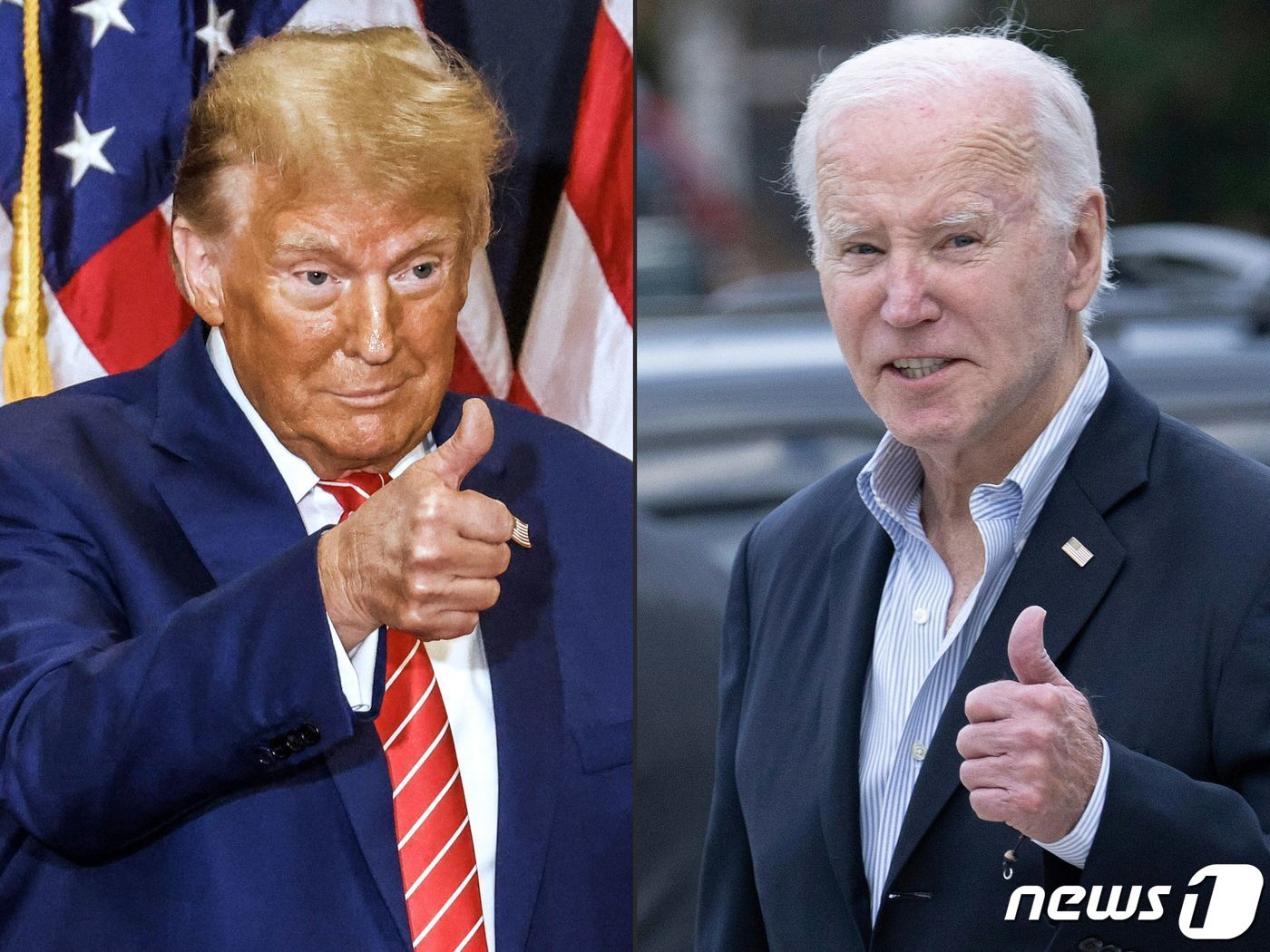 본문 이미지 - 조 바이든 미국 대통령&#40;사진 우측&#41;과 도널드 트럼프 전 대통령. 오는 11월 5일&#40;현지시간&#41; 열릴 예정인 미국 대선에서 맞붙는다. 2024.3. 7 ⓒ AFP=뉴스1 ⓒ News1 우동명 기자