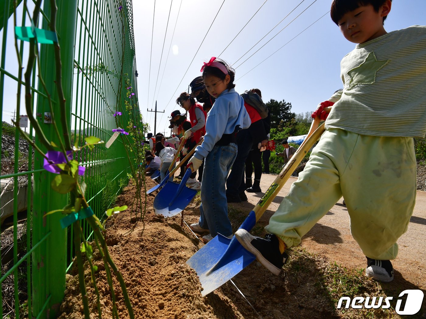 16일 오후 경북 포항시 연일읍 유강리에서 열린 &#39;시민손으로 함께 가꾸는 녹색도시&#39; 2024 포항희망 숲 나무심기행사에 참여한 어린이들이 시화인 장미를 심고 있다.2024.4.16/뉴스1 ⓒ News1 최창호 기자