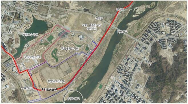 세종 중앙공원 인근 국가지원 지방도 96호선 연결도로 위치도 &#40;행복청 제공&#41; / 뉴스1 