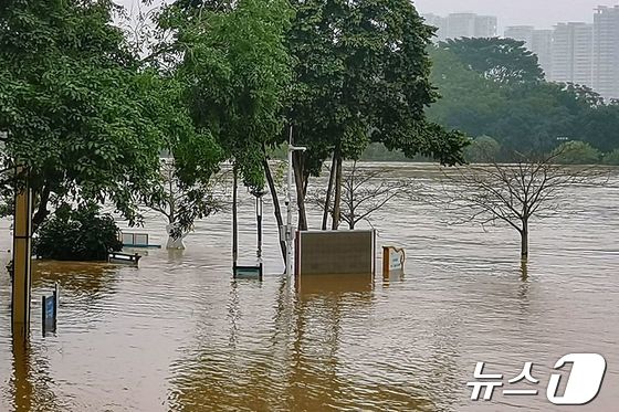 [사진] 폭우 쏟아진 중국 광둥성의 물에 잠긴 공원