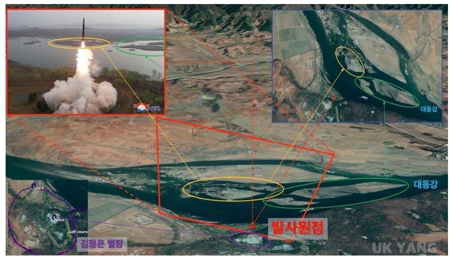  지난해 7월 12일 북한의 ICBM 화성-18형 시험발사 지점을 분석한 양욱 아산정책연구원 연구위원의 자료.&#40;양욱 위원 제공&#41;