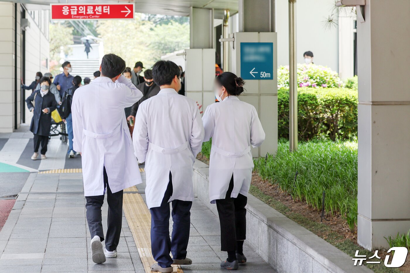 본문 이미지 - 정부의 의대 정원 확대에 반발하는 전공의를 비롯한 의료계의 집단행동이 장기화 되고 있는 25일 서울의 한 대학병원에서 의료진이 오가고 있다. 2024.4.25/뉴스1 ⓒ News1 민경석 기자