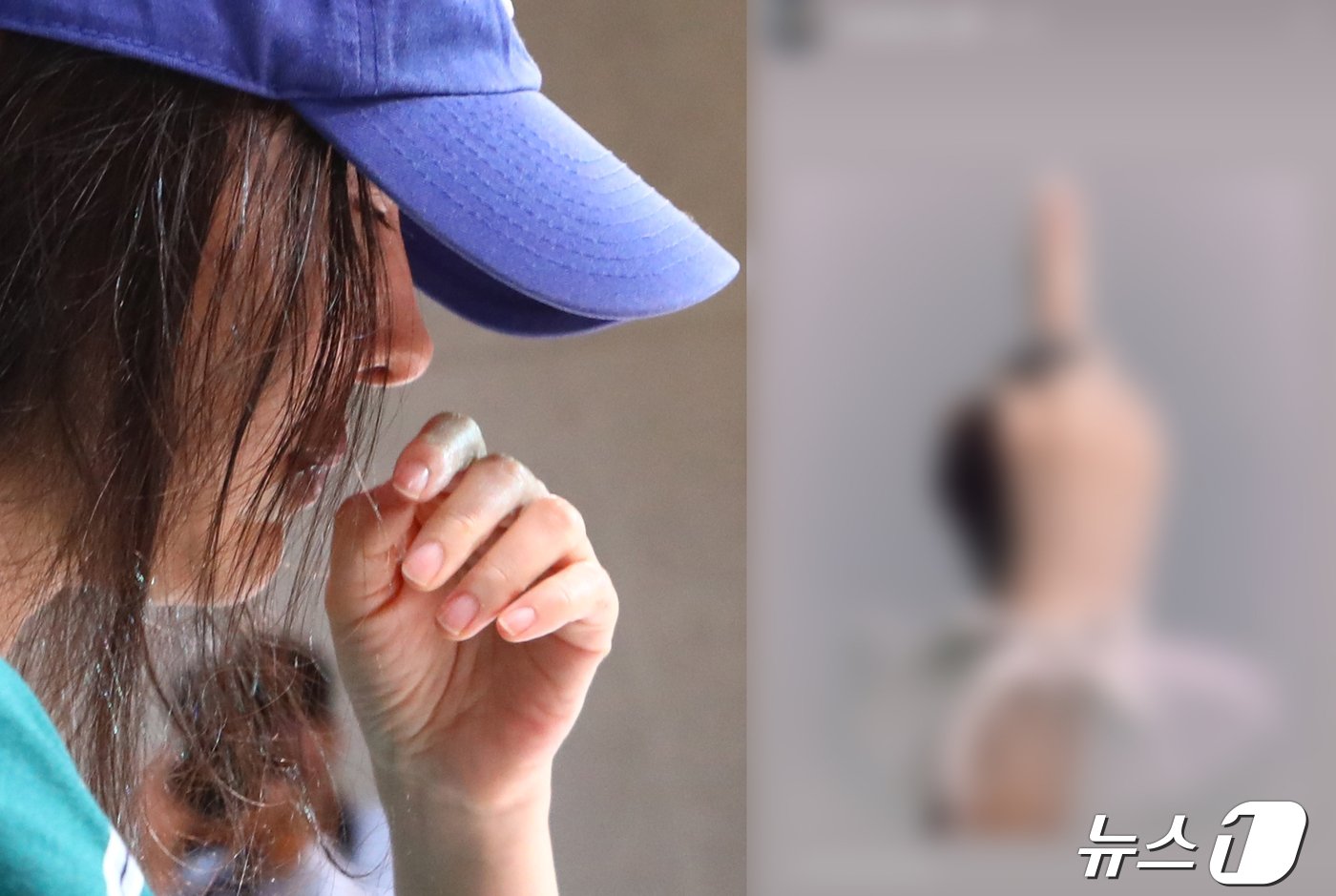 본문 이미지 - 기자회견 중인 민희진 대표(왼쪽)와 아일릿의 비주얼 디렉터 허세련씨가 SNS에 올린 손가락 욕 사진(오른쪽) /뉴스1