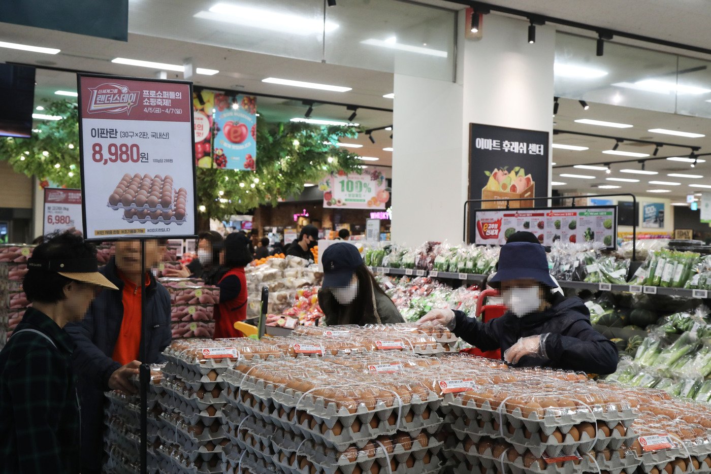 본문 이미지 - 5일 오전 서울 성동구 이마트 왕십리점에서 달걀을 고르는 고객들의 모습(이마트 제공). 