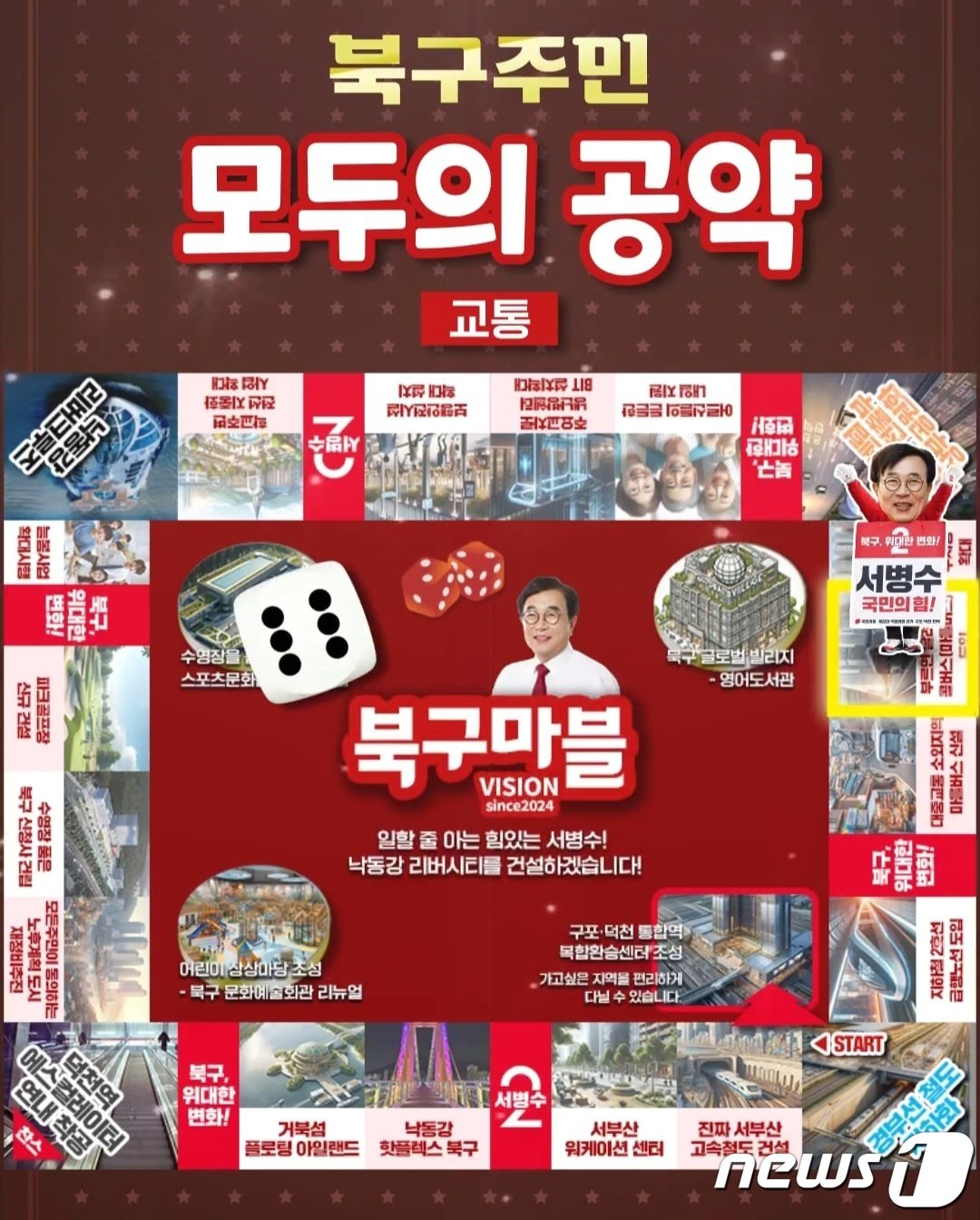 본문 이미지 - 국민의힘 북갑 서병수 후보의 북구마블 공약판(서병구 캠프 제공)