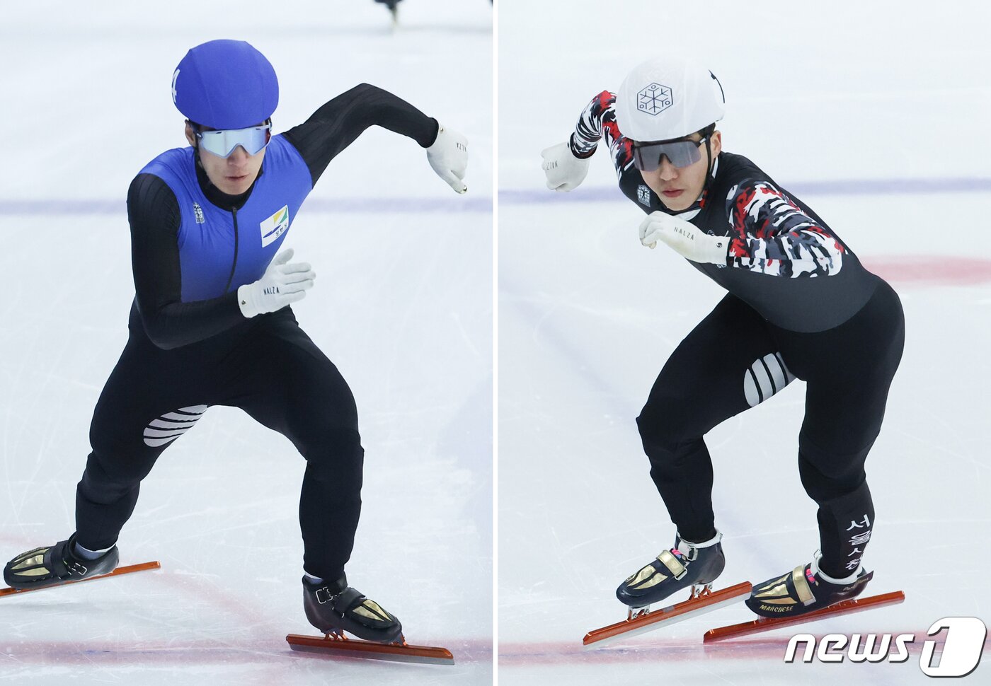 본문 이미지 - 황대헌(왼쪽·강원도)아 박지원(오른쪽)이 7일 오후 서울 양천구 목동실내빙상장에서 열린 '2024-2025시즌 쇼트트랙 국가대표 1차 선발대회' 1000m 예선에서 각각 힘차게 출발하고 있다. 2024.4.7/뉴스1 ⓒ News1 이재명 기자