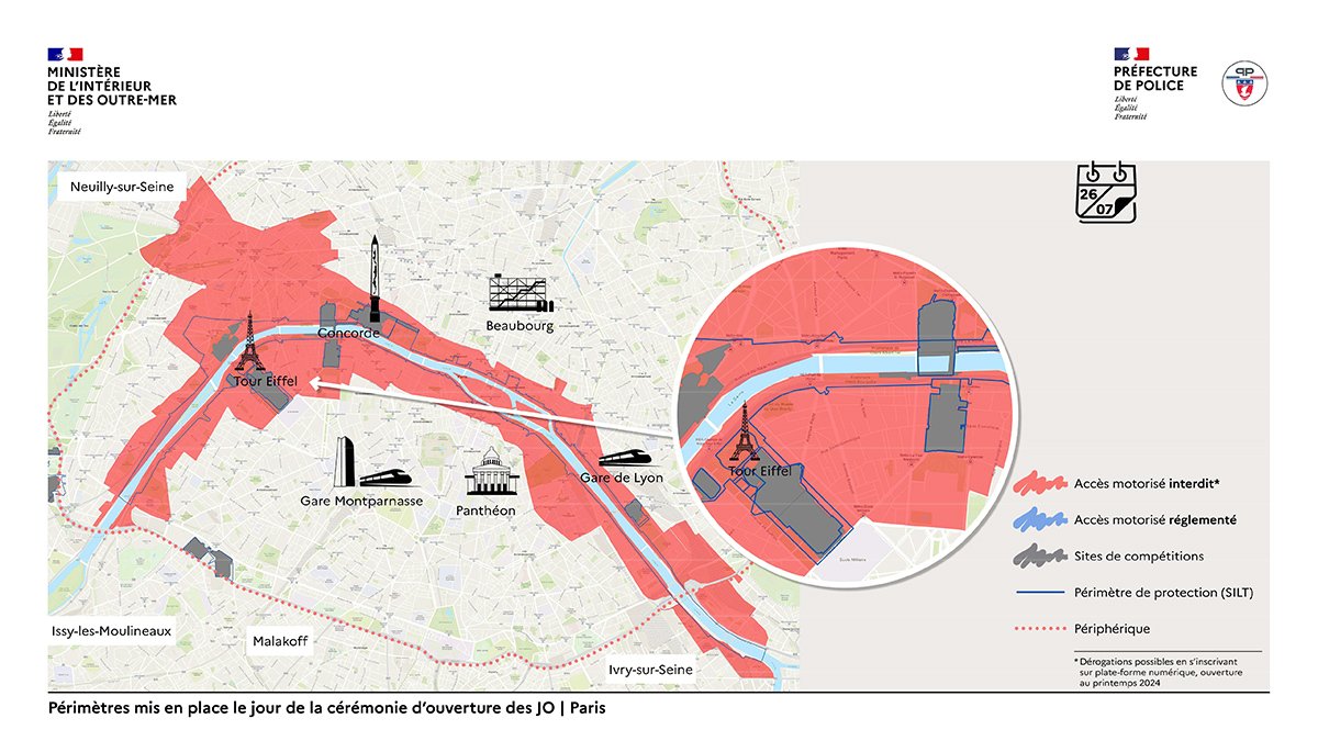 2024년 파리 올림픽 개막식 당일 설치 경계선&#40;파리경찰청 홈페이지캡처&#41;