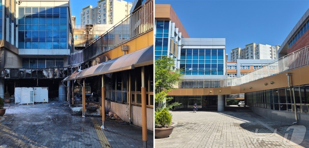 본문 이미지 - 화재를 입은 솔터고 모습(사진 왼쪽)과 복구 후