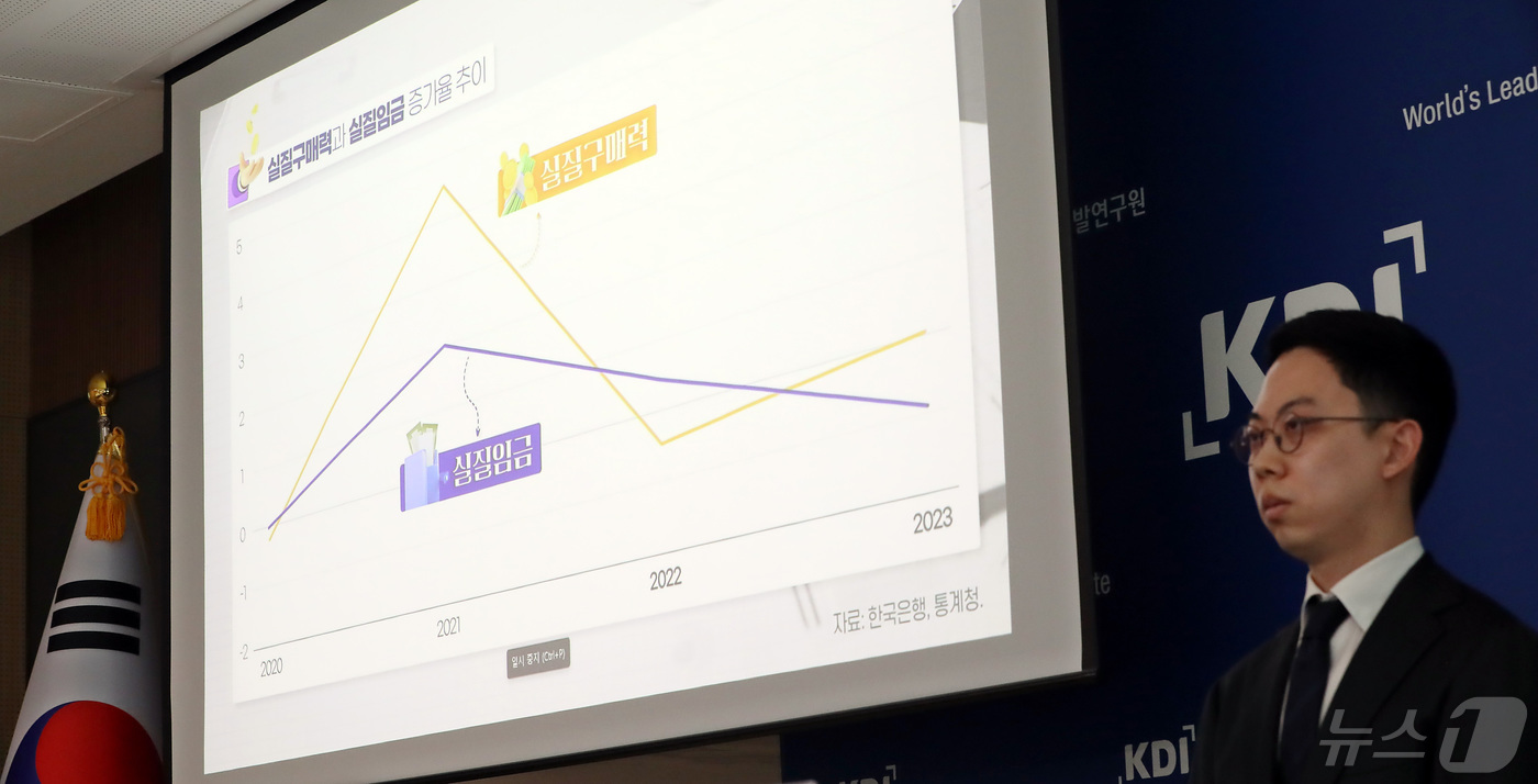(세종=뉴스1) 김기남 기자 = 마창석 KDI 경제전망실 연구위원이 13일 세종시 정부세종청사에서 소득과 소비의 상대가격을 중심으로 본 고물가와 소비부진 분석 내용을 발표하고 있다 …