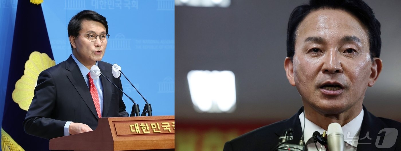 본문 이미지 - 왼쪽부터 윤상현 의원과 원희룡 전 국토교통부 장관.