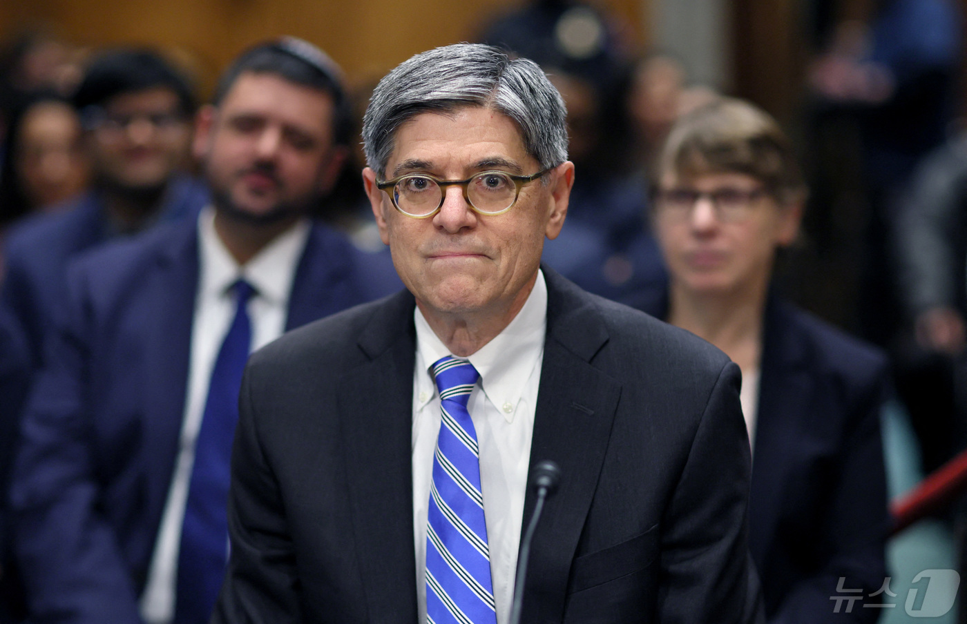 (워싱턴 로이터=뉴스1) 김성식 기자 = 잭 루 전 미국 재무장관이 지난해 10월 18일 워싱턴DC 국회의사당에서 신임 이스라엘 주재 미국 대사 인준을 위한 청문회에 출석한 모습. …