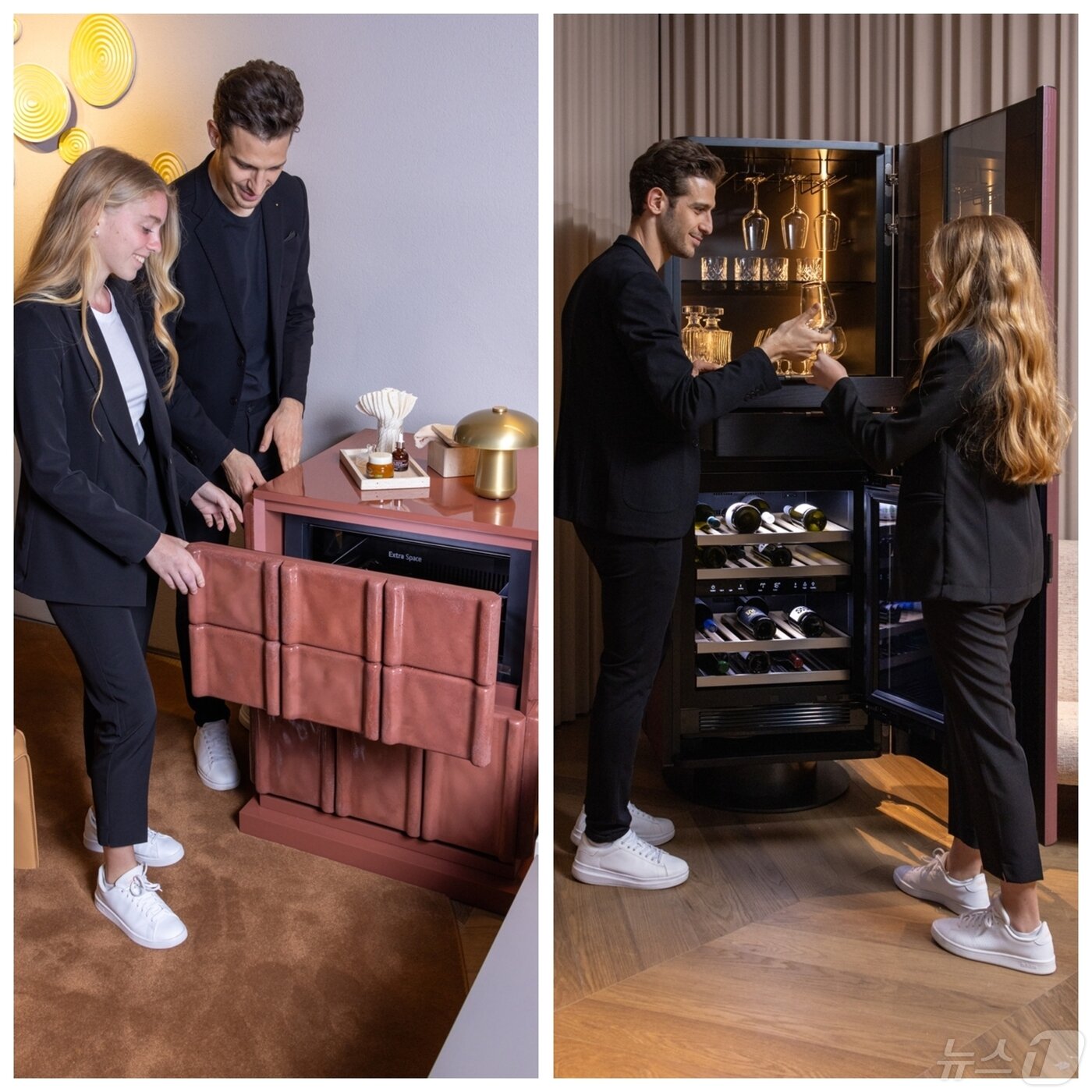 본문 이미지 - LG전자 초프리미엄 주방가전인 '언더카운터 모듈형 냉장고'(왼쪽)과 '와인 캐빈'.(LG전자 제공)