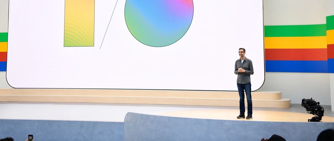 순다르 피차이 구글 최고경영자&#40;CEO&#41;가 2024년 구글 개발자 대회에서 기조연설을 하고 있다.&#40;구글 블로그 갈무리&#41; 2024.05.16 /뉴스1