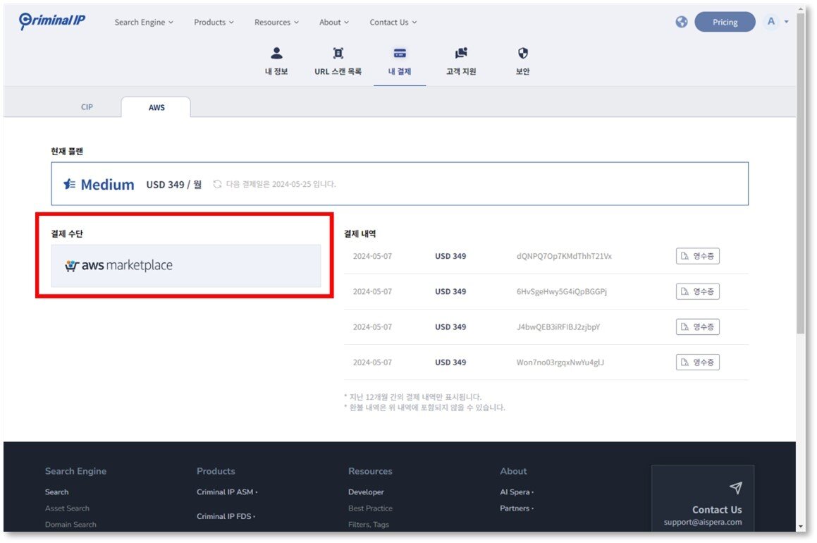본문 이미지 - AWS 마켓플레이스와 연동된 '크리미널 IP' 오리지널 페이지 / 사진=에이아이스페라제공