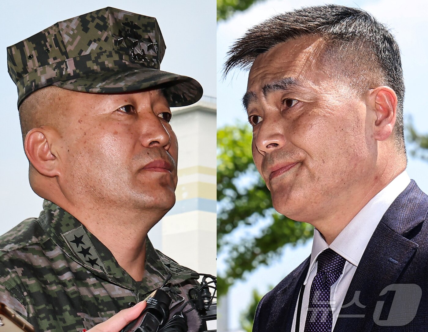 본문 이미지 - 김계환 전 해병대 사령관&#40;사진 왼쪽&#41;과 박정훈 해병대수사단장. 2024.5.21/뉴스1 ⓒ News1 김도우 기자