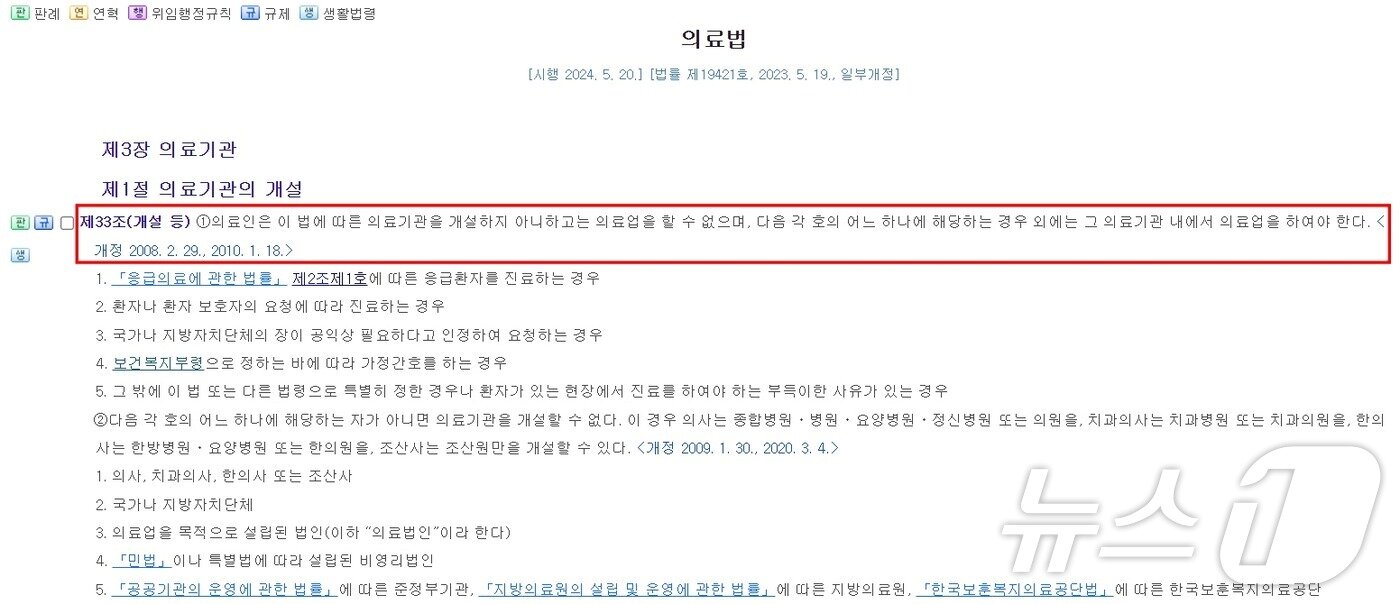 본문 이미지 - 의료법(법제처 국가법령정보센터 갈무리) ⓒ 뉴스1