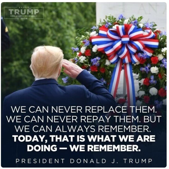 본문 이미지 - 도널드 트럼프 전 미국 대통령이 27일&#40;현지시간&#41; 소셜미디어&#40;SNS&#41; 트루스 소셜에 자신의 현충일 참배 사진과 함께 추모 글을 올렸다. 2024.05.28/뉴스1