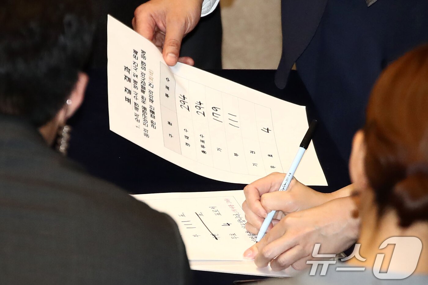 본문 이미지 - 28일 오후 서울 여의도 국회 본회의장에서 열린 21대 마지막 본회의에서 관계자들이 채상병 특검법(순직 해병 수사 방해 및 사건 은폐 등의 진상규명을 위한 특별검사의 임명 등에 관한 법률안 재의의 건) 무기명 투표에 대한 개표를 하고 있다. 2024.5.28/뉴스1 ⓒ News1 이광호 기자