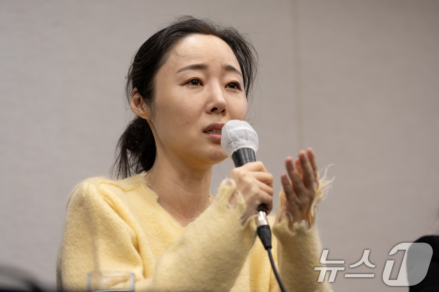 (서울=뉴스1) 이재명 기자 = 민희진 어도어 대표가 31일 오후 서울 중구 프레스센터에서 어도어 임시주주총회 관련 기자회견을 하고 있다.  (공동취재) 2024.5.31/뉴스1
