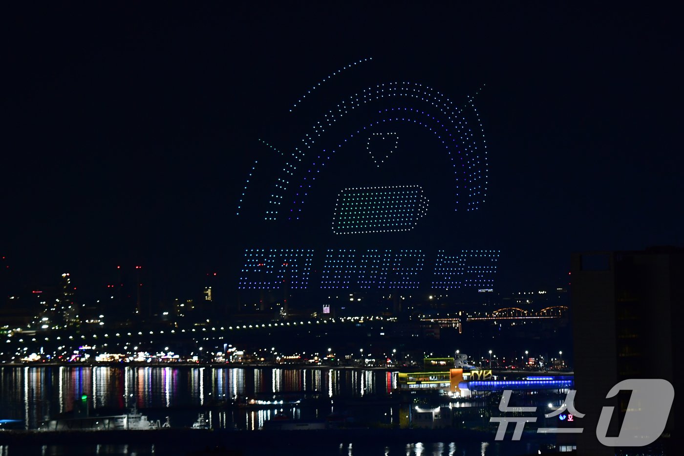 본문 이미지 - '2024 포항국제불빛축제'를 맞아 1000대의 드론이 포항시가 추진 중인 세계 최고의 이차전지 도시 건설을 표현하고 있다. 2024.5.31/뉴스1 ⓒ News1 최창호 기자