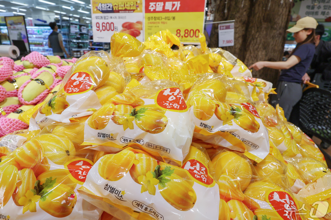 (서울=뉴스1) 민경석 기자 = 방울토마토와 참외 등 주요 과채 가격이 전년 대비 높은 수준을 나타내고 있다.한국농수산식품유통공사(aT)에 따르면 지난 3일 기준 방울토마토 소매가 …