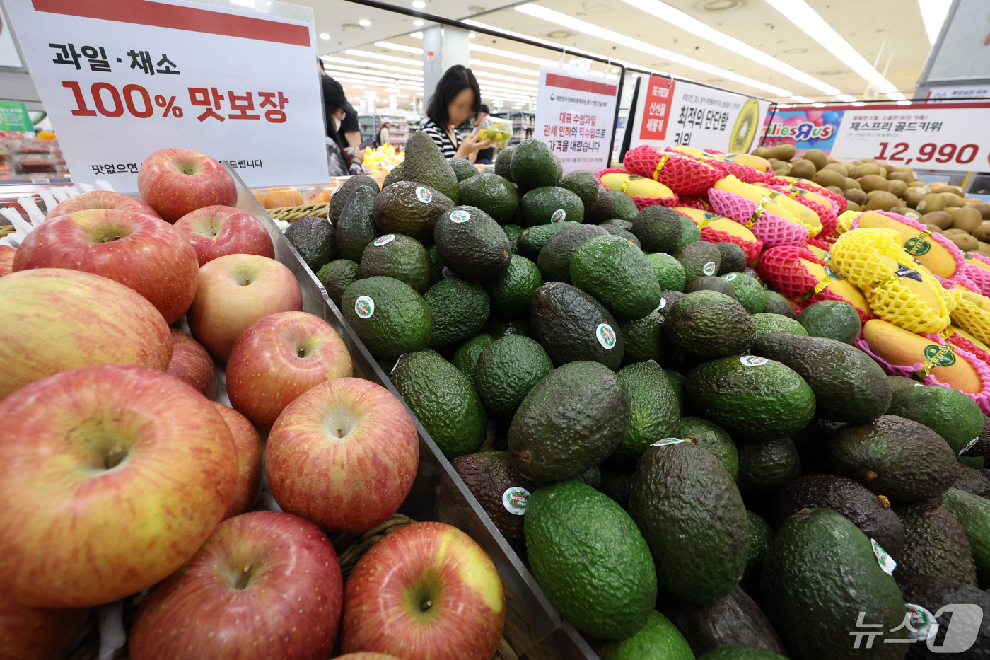 (서울=뉴스1) 신웅수 기자 = 8일 서울의 한 대형마트에서 시민들이 수입 과일을 살펴보고 있다.국산 과일 가격이 강세를 이어가면서 대체 과일인 바나나, 파인애플 수입량이 전년보다 …