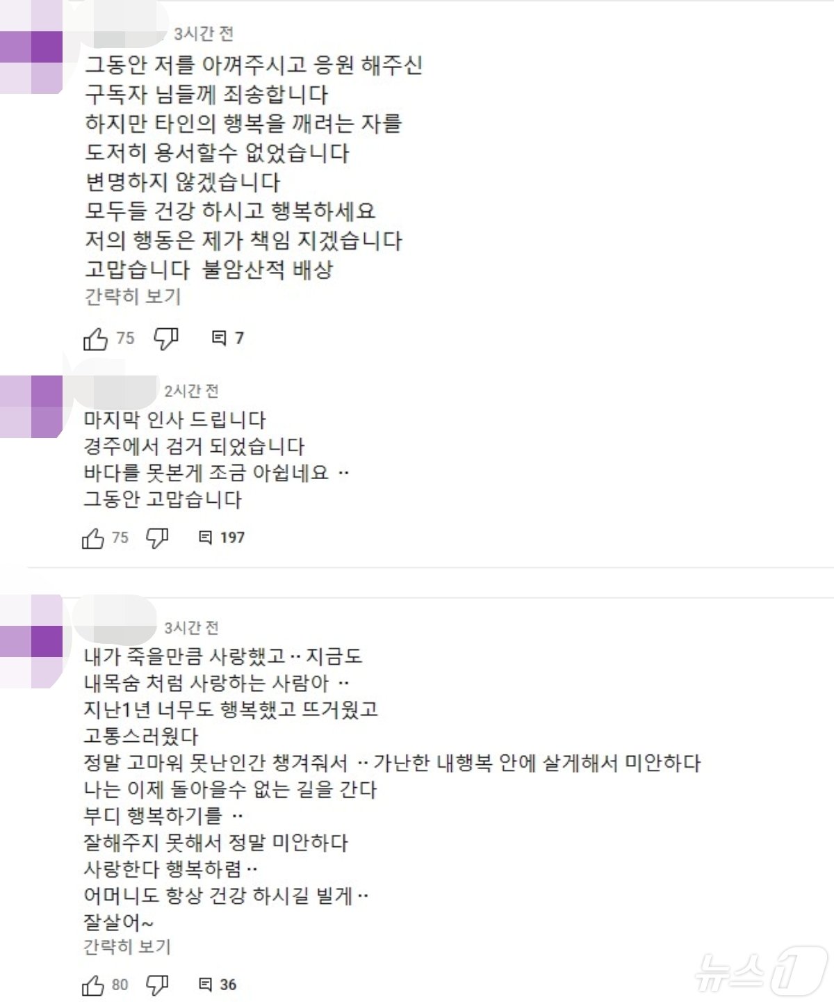 B 씨가 남긴 글. 