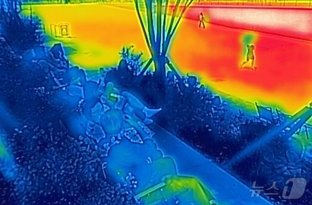 전국 대부분 지역의 낮 최고 기온이 30도에 이르며 더위가 이어진 10일 서울 종로구 광화문광장에서 시민들이 그늘 아래에서 휴식을 취하고 있다.  &#40;열화상 카메라 촬영&#41; 2024.6.10/뉴스1 ⓒ News1 김도우 기자